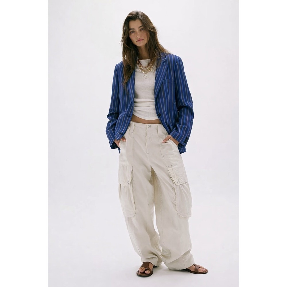 The Gigi Degas221 Blue Pinstripe Cotton Linen Blazer Jacket NWTSz: 48IT/38US‎ -M